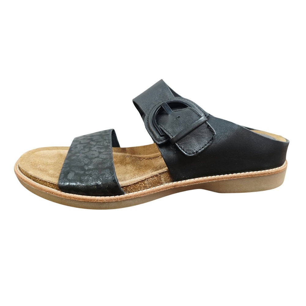 Sofft Black Leather Leopard Print Buckle Slide Sandals SF0042551 Womens 9.5 M